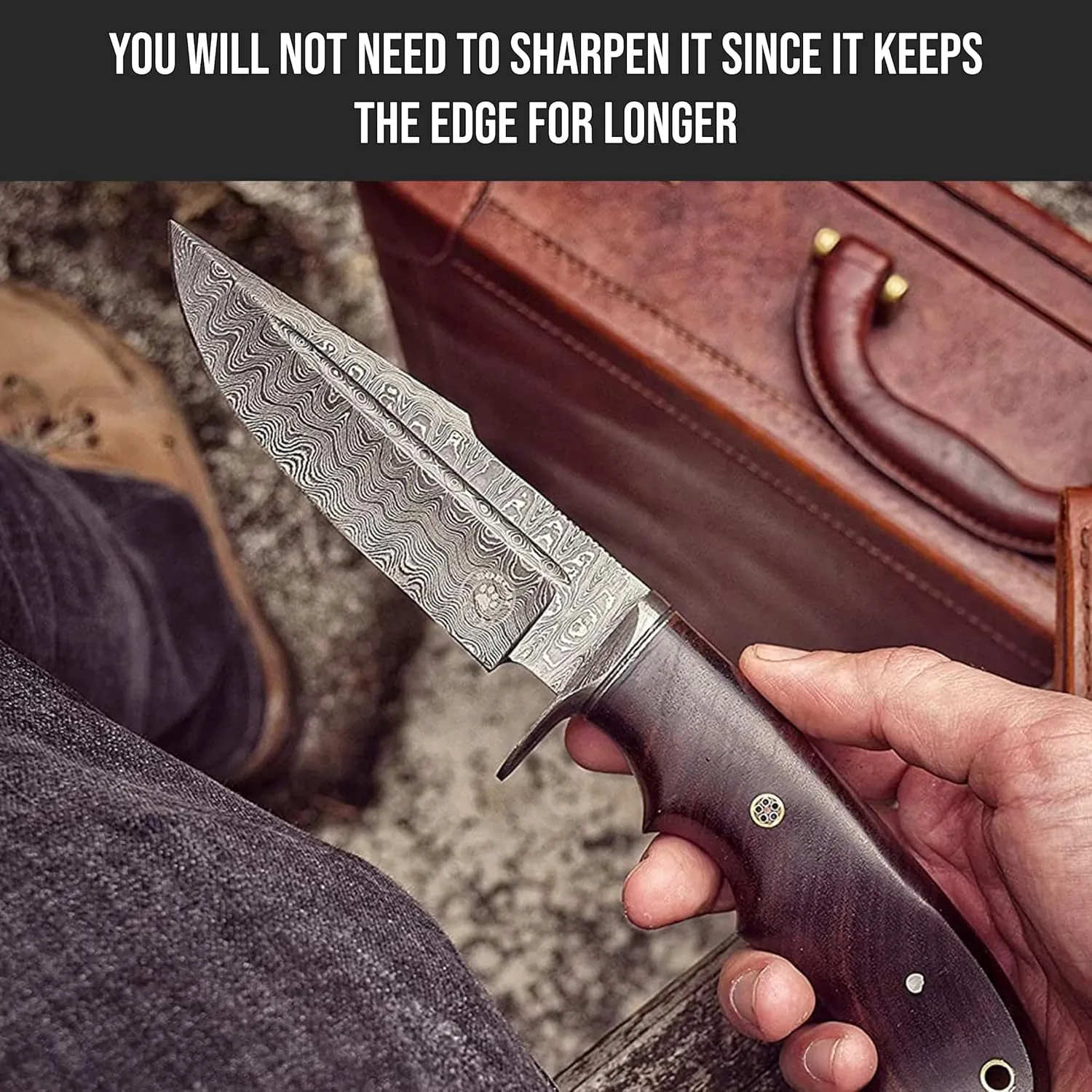 BIGCAT ROAR Handmade Damascus Hunting Knife - Bushcraft Fixed Blade Hunting Knife with Sheath and Walnut Wood Handle - 10″ EDC Skinning Knife - Deer Hunter