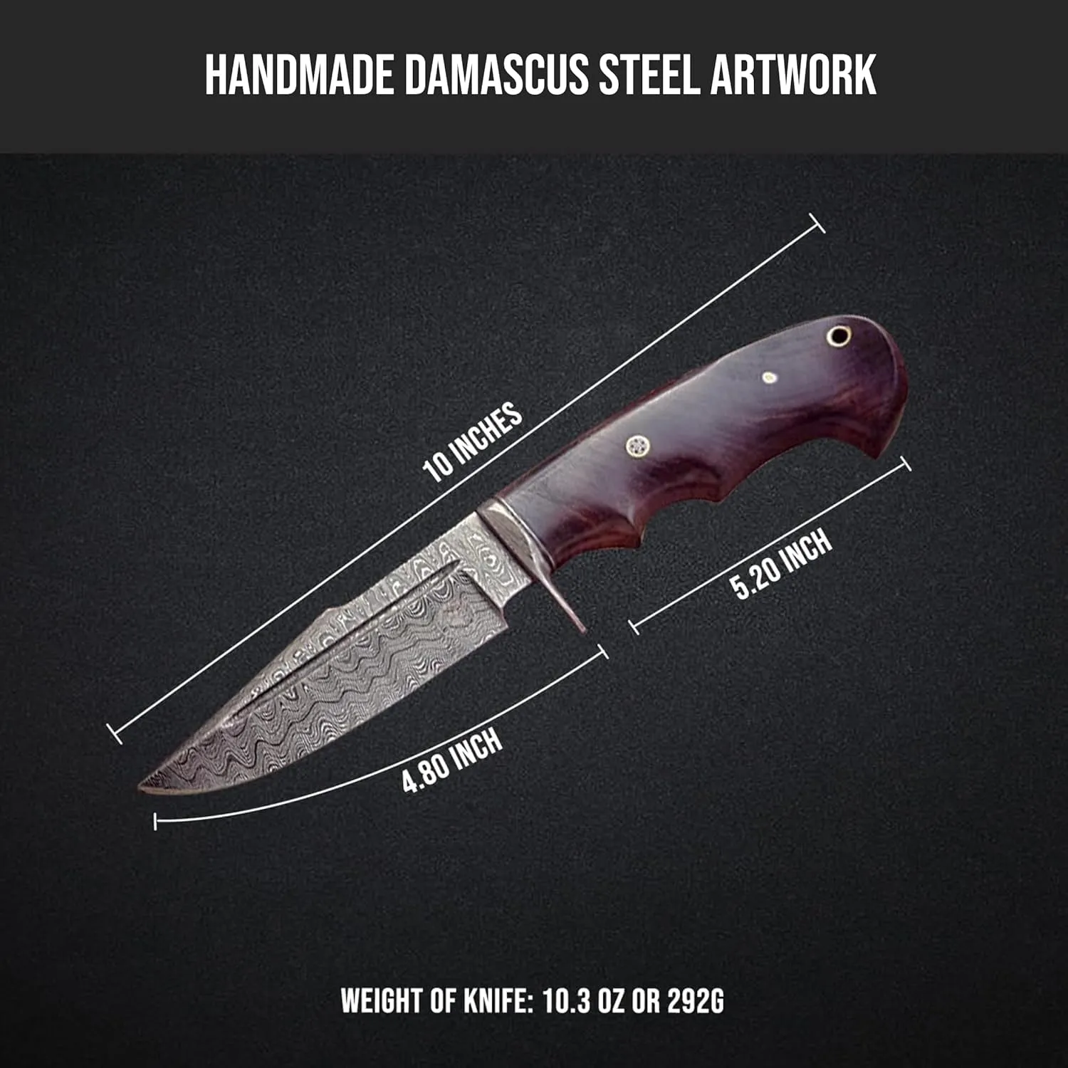 BIGCAT ROAR Handmade Damascus Hunting Knife - Bushcraft Fixed Blade Hunting Knife with Sheath and Walnut Wood Handle - 10″ EDC Skinning Knife - Deer Hunter