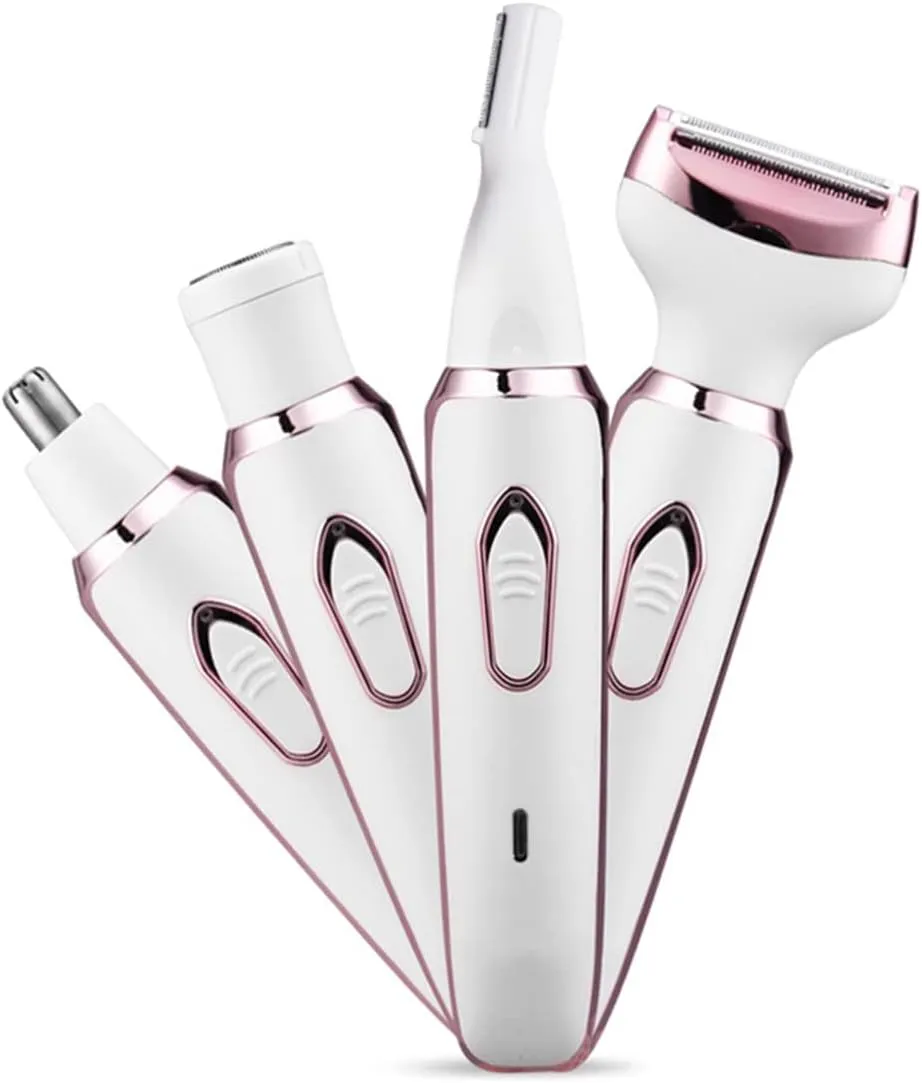 Bikini Trimmer for Women, Electric Razor Hair Shaver for Face Nose Eyebrow Beard Mustache Arm Leg Armpit Bikini, Replaceable Lady Facial Razor, Painless Rechargeable 4 in 1 Women Body Shaver for Trip