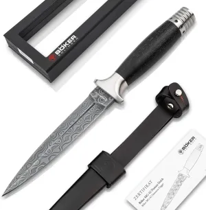 Böker Solingen® Damascus Dagger MG-42 - double-edged dagger knife with leather sheath - Fixed Blade - small military - made of historic MG-42 steel - extra sharp combat