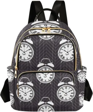 Black Stripes Alarm Clocks Backpack Purse for Women Shoulder Bag Fashion Daypack Ladies Handbag Lightweight Travel Bag Rucksack