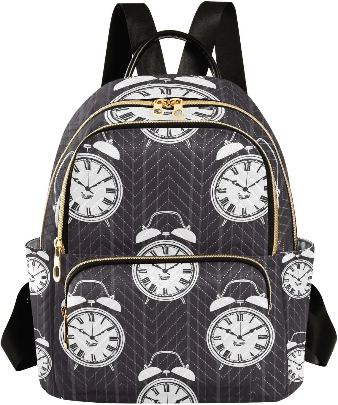 Black Stripes Alarm Clocks Backpack Purse for Women Shoulder Bag Fashion Daypack Ladies Handbag Lightweight Travel Bag Rucksack