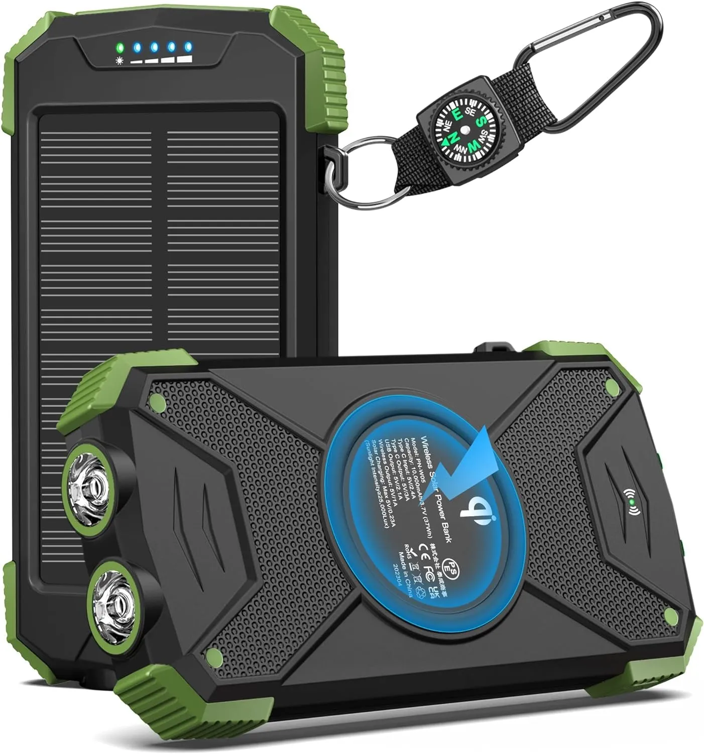 BLAVOR Solar Charger Power Bank 10,000Mah, Portable Wireless Charger, 20W Fast Charging External Battery Pack with USB C for Cell Phones, Solar Panel Charger with Dual Flashlight for Camping