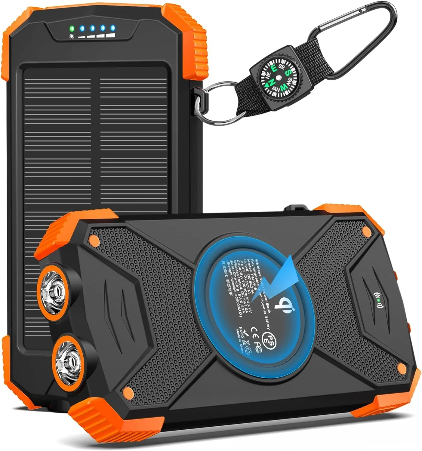 BLAVOR Solar Charger Power Bank 10,000Mah, Portable Wireless Charger, 20W Fast Charging External Battery Pack with USB C for Cell Phones, Solar Panel Charger with Dual Flashlight for Camping