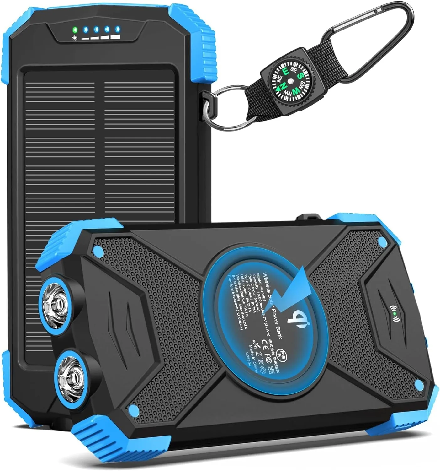 BLAVOR Solar Charger Power Bank 10,000Mah, Portable Wireless Charger, 20W Fast Charging External Battery Pack with USB C for Cell Phones, Solar Panel Charger with Dual Flashlight for Camping