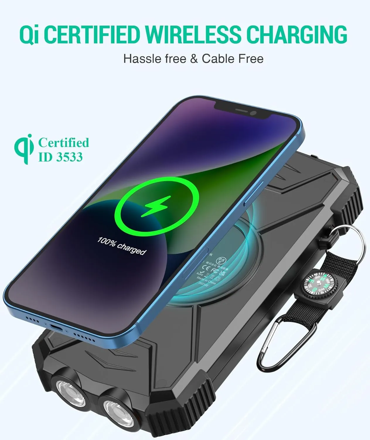 BLAVOR Solar Charger Power Bank 10,000Mah, Portable Wireless Charger, 20W Fast Charging External Battery Pack with USB C for Cell Phones, Solar Panel Charger with Dual Flashlight for Camping