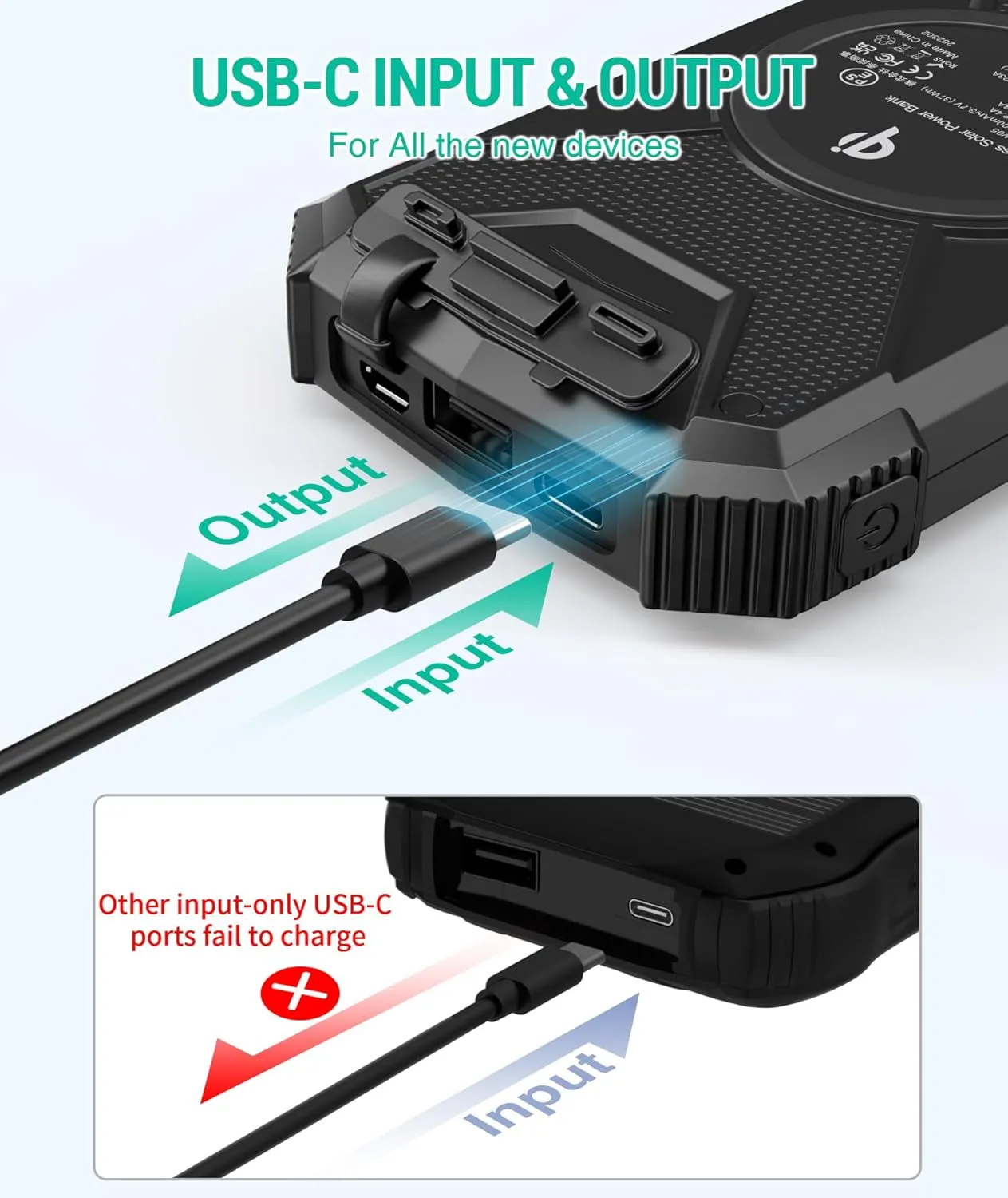 BLAVOR Solar Charger Power Bank 10,000Mah, Portable Wireless Charger, 20W Fast Charging External Battery Pack with USB C for Cell Phones, Solar Panel Charger with Dual Flashlight for Camping