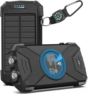 BLAVOR Solar Charger Power Bank 10,000Mah, Portable Wireless Charger, 20W Fast Charging External Battery Pack with USB C for Cell Phones, Solar Panel Charger with Dual Flashlight for Camping