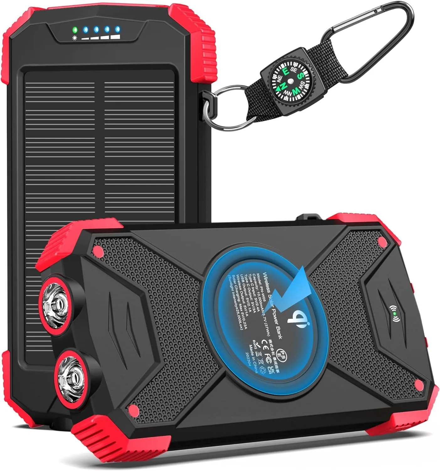 BLAVOR Solar Charger Power Bank 10,000Mah, Portable Wireless Charger, 20W Fast Charging External Battery Pack with USB C for Cell Phones, Solar Panel Charger with Dual Flashlight for Camping