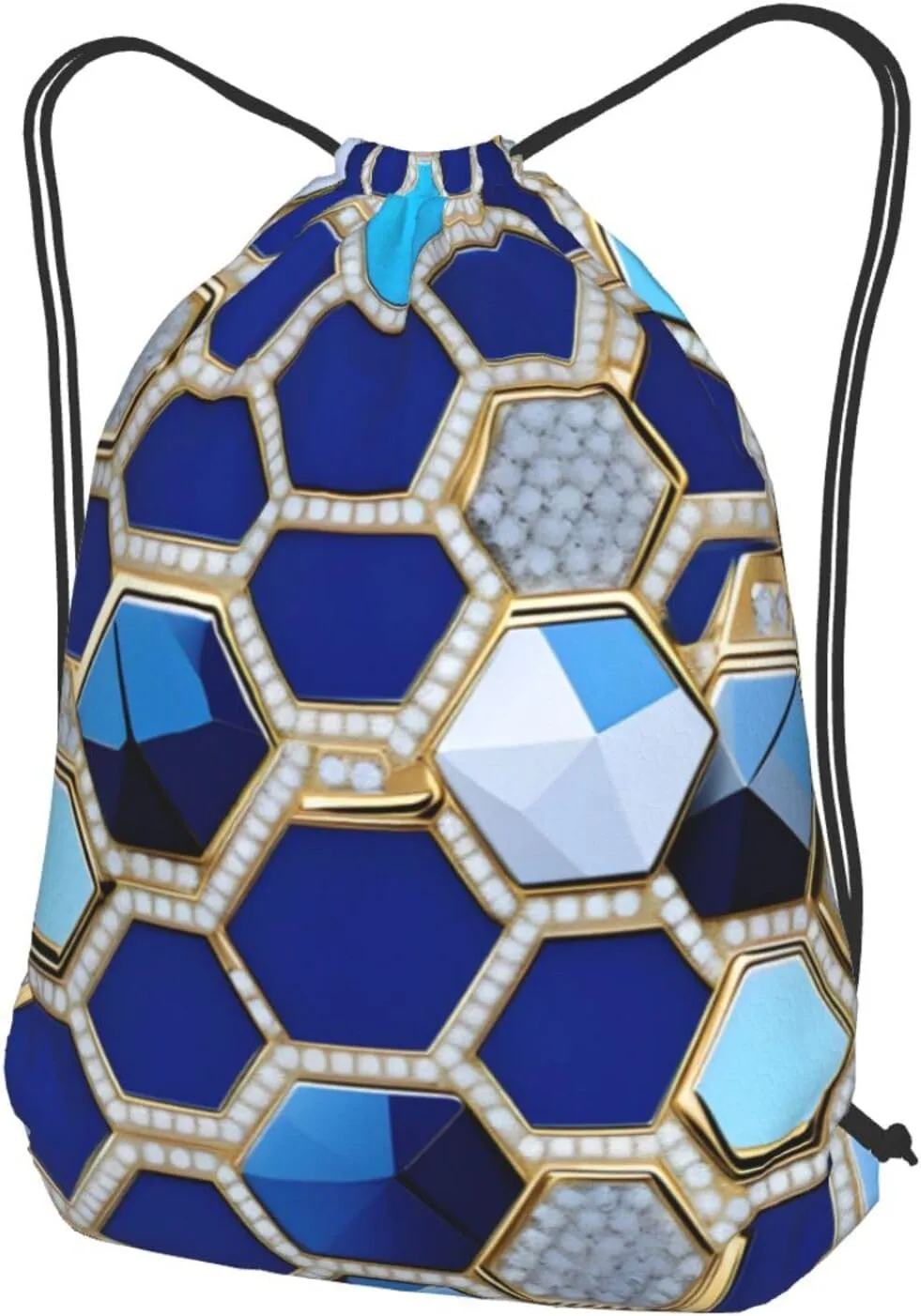 Blue Hexagons And Diamond Drawstring Backpack String Cinch Bag Polyester Sackpack For Fitness Training Workout