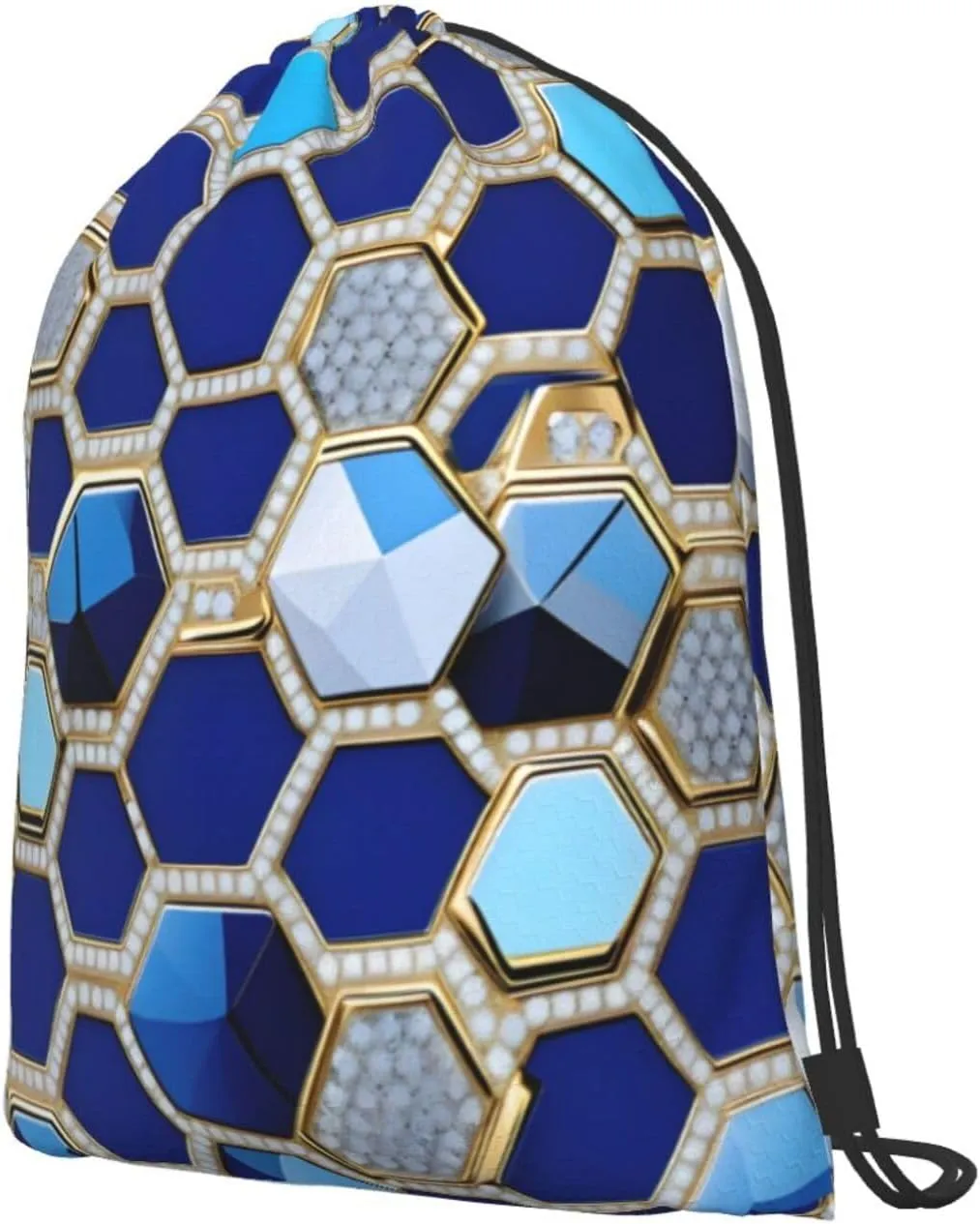 Blue Hexagons And Diamond Drawstring Backpack String Cinch Bag Polyester Sackpack For Fitness Training Workout