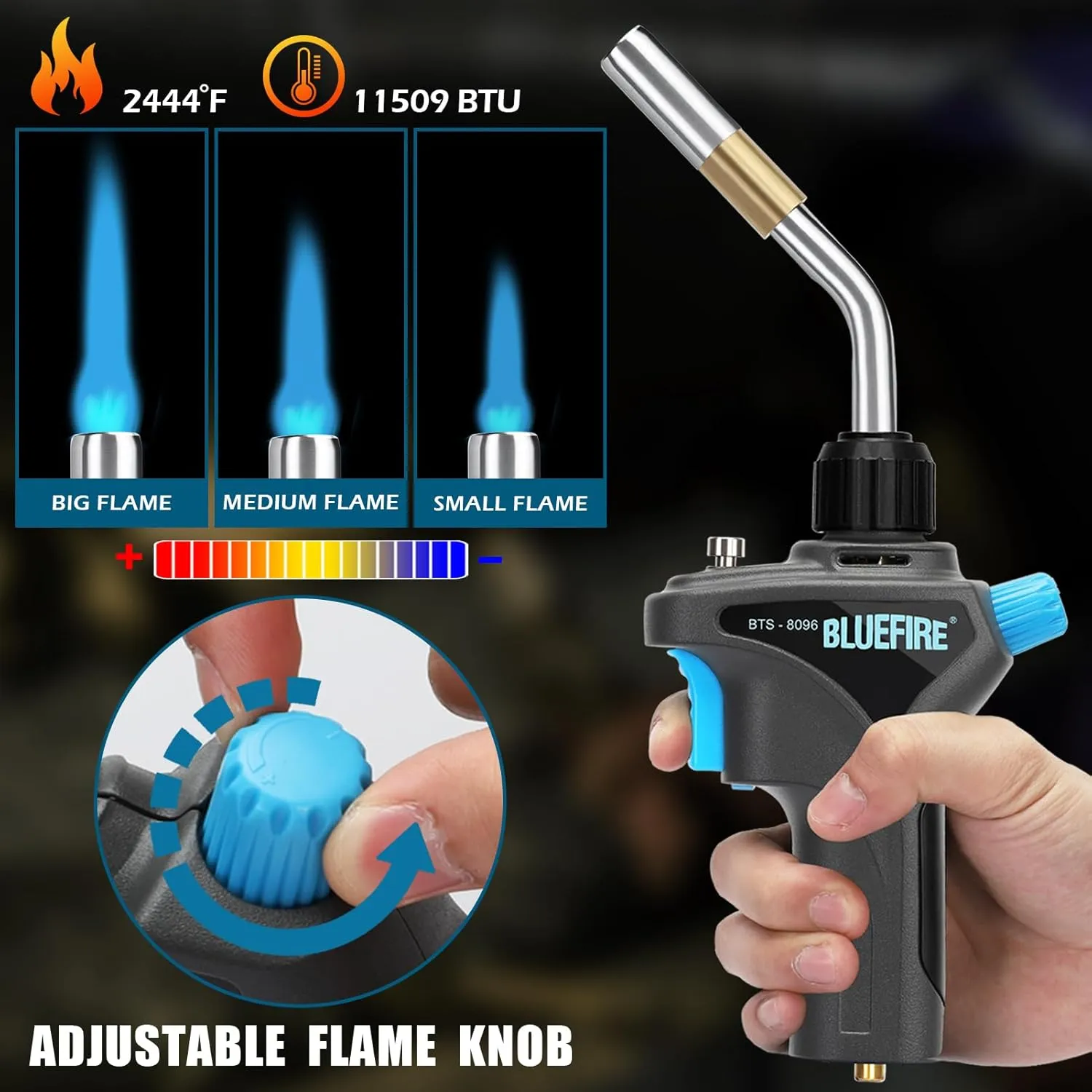BLUEFIRE Metal Handle High Intensity Gas Welding Torch Head,Fuel by MAPP MAP PRO Propane, Professional Grade Auto Trigger Start Nozzle For Plumbing,HVAC,Soldering Brazing, Heavy Duty (Swirl Torch)