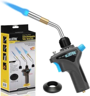 BLUEFIRE Metal Handle High Intensity Gas Welding Torch Head,Fuel by MAPP MAP PRO Propane, Professional Grade Auto Trigger Start Nozzle For Plumbing,HVAC,Soldering Brazing, Heavy Duty (Swirl Torch)