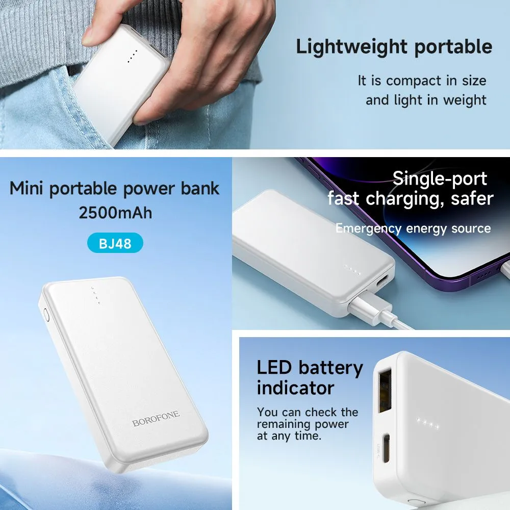 BOROFONE BJ48 Mini Portable 2500 mAh Power Bank - White