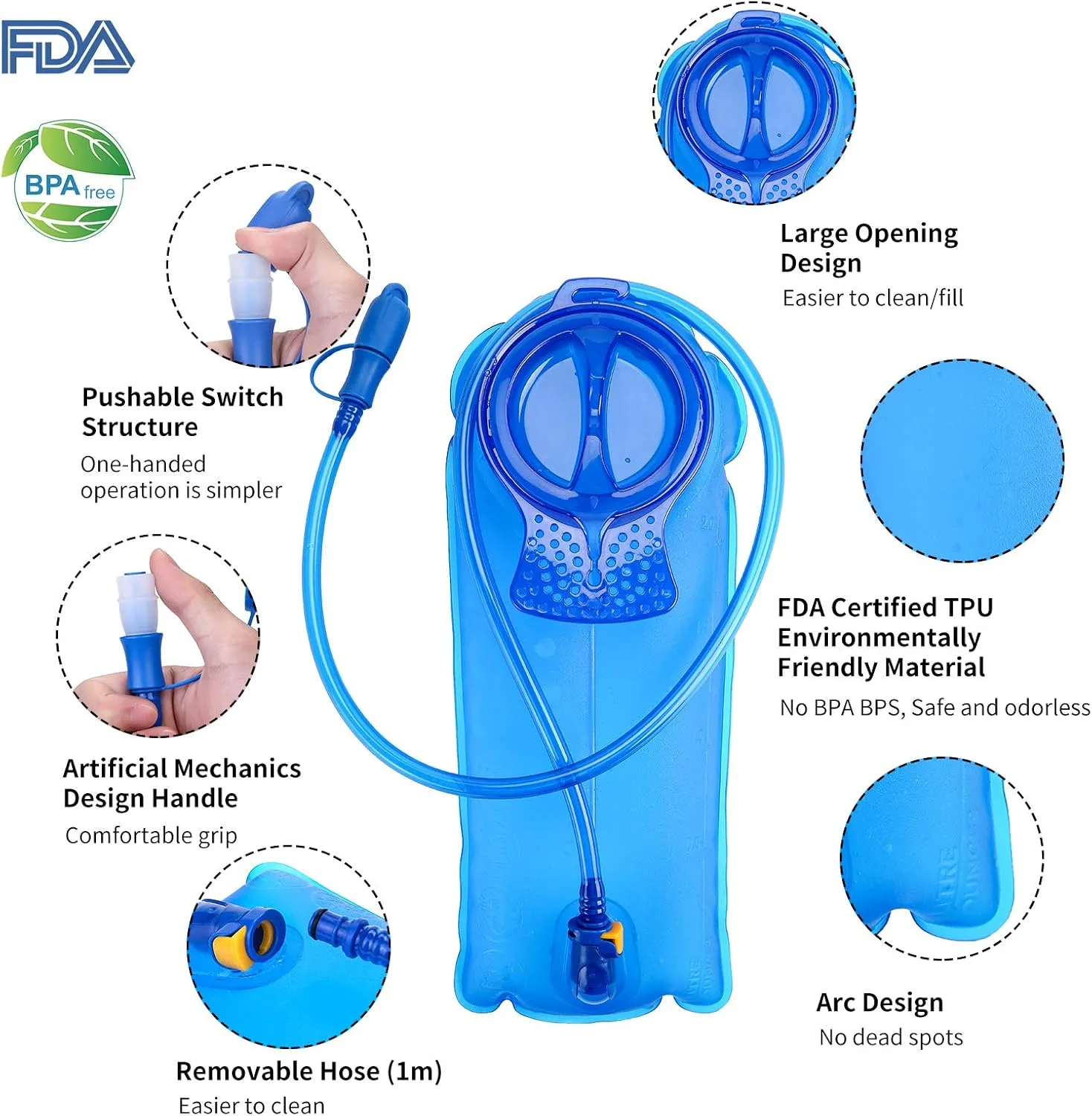 BQA Hydration Water Bladder Reservoir for Hiking Biking Climbing Cycling Running, Large Opening