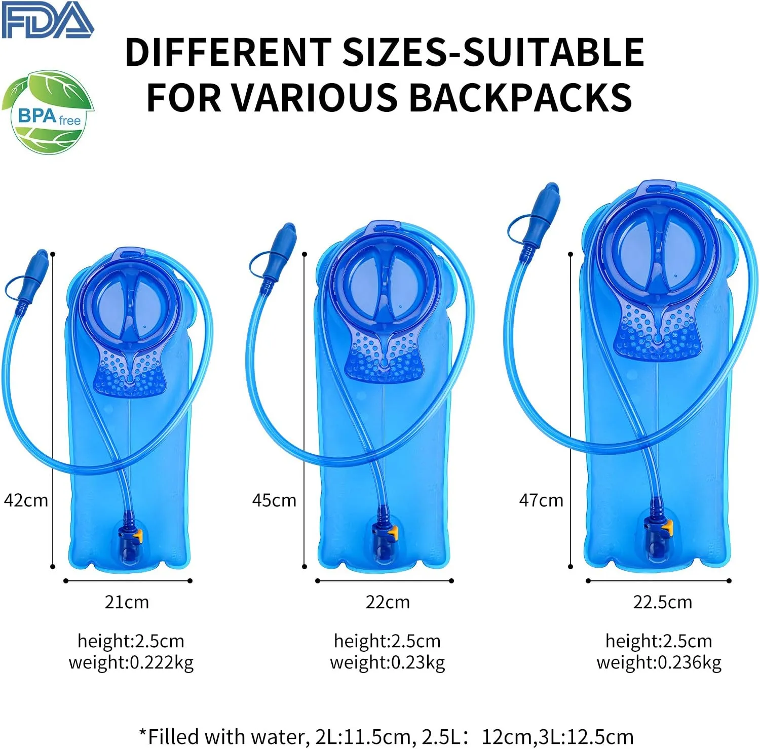 BQA Hydration Water Bladder Reservoir for Hiking Biking Climbing Cycling Running, Large Opening
