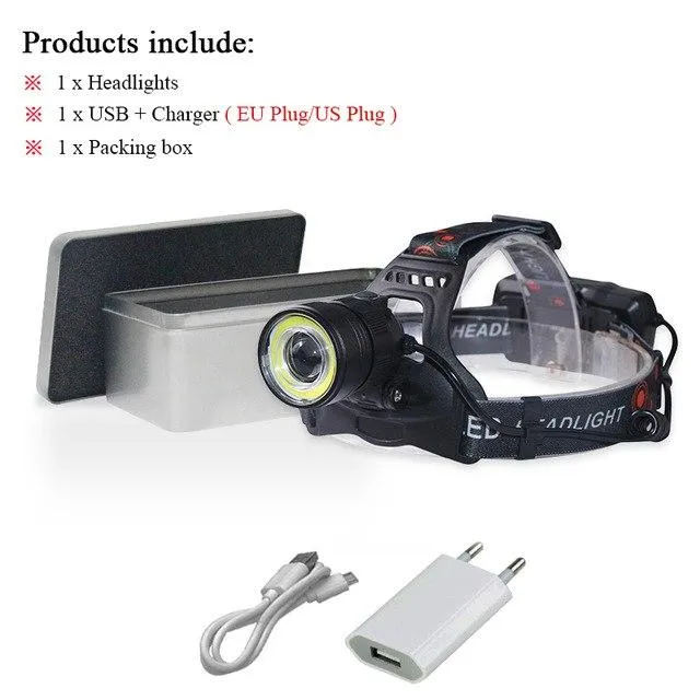 Bright road LED Headlamp usb zoom cob Headlight xml t6 Camp Head Torch waterproof Lanterna linterna Head frontal 18650 battery