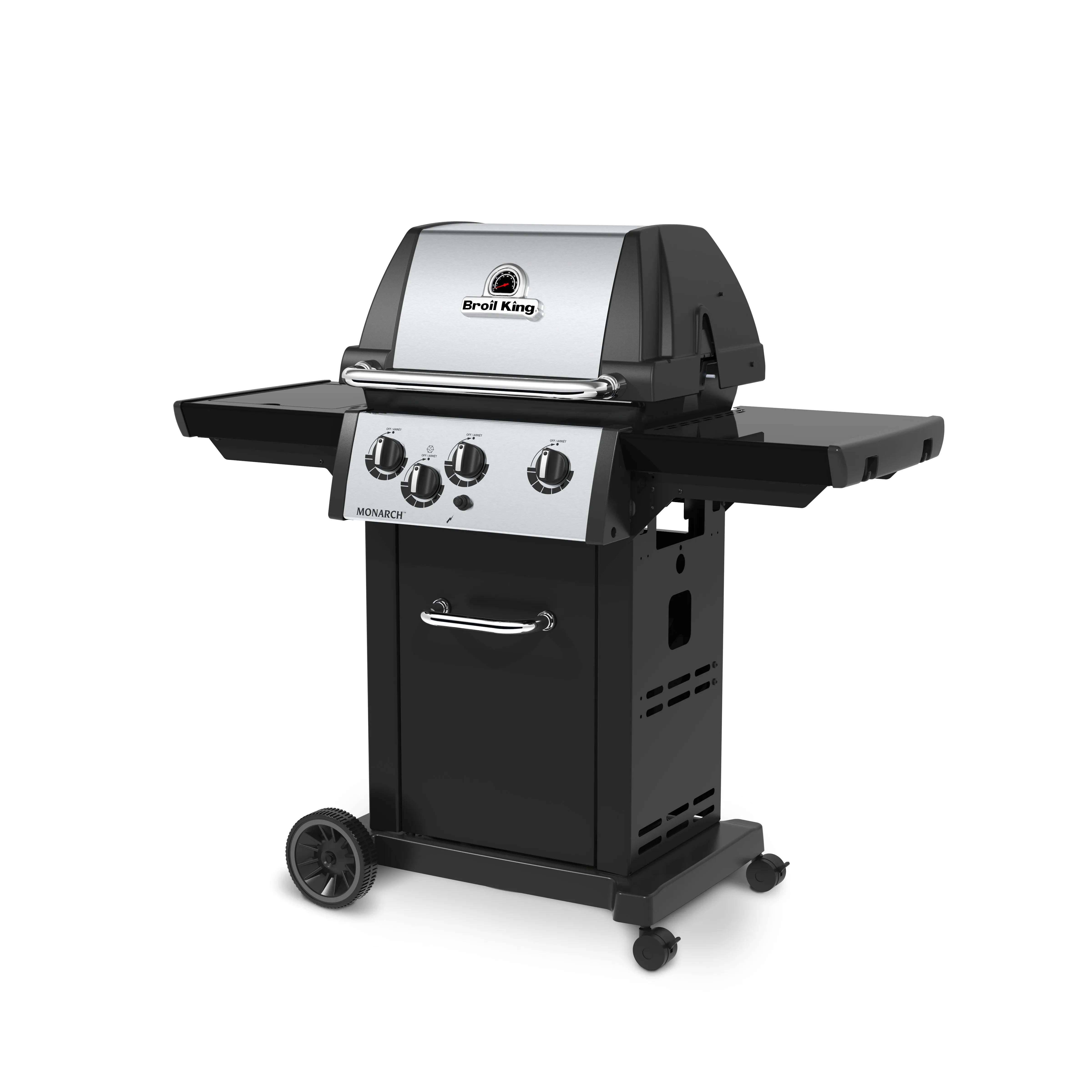 Broil King Monarch™ 340 Propane Gas Grill with Side Burner in Stainless Steel & Black - 834264|Gril à gaz propane MonarchMC 340 en acier inoxydable et noir de Broil King avec brûleur latéral - 834264