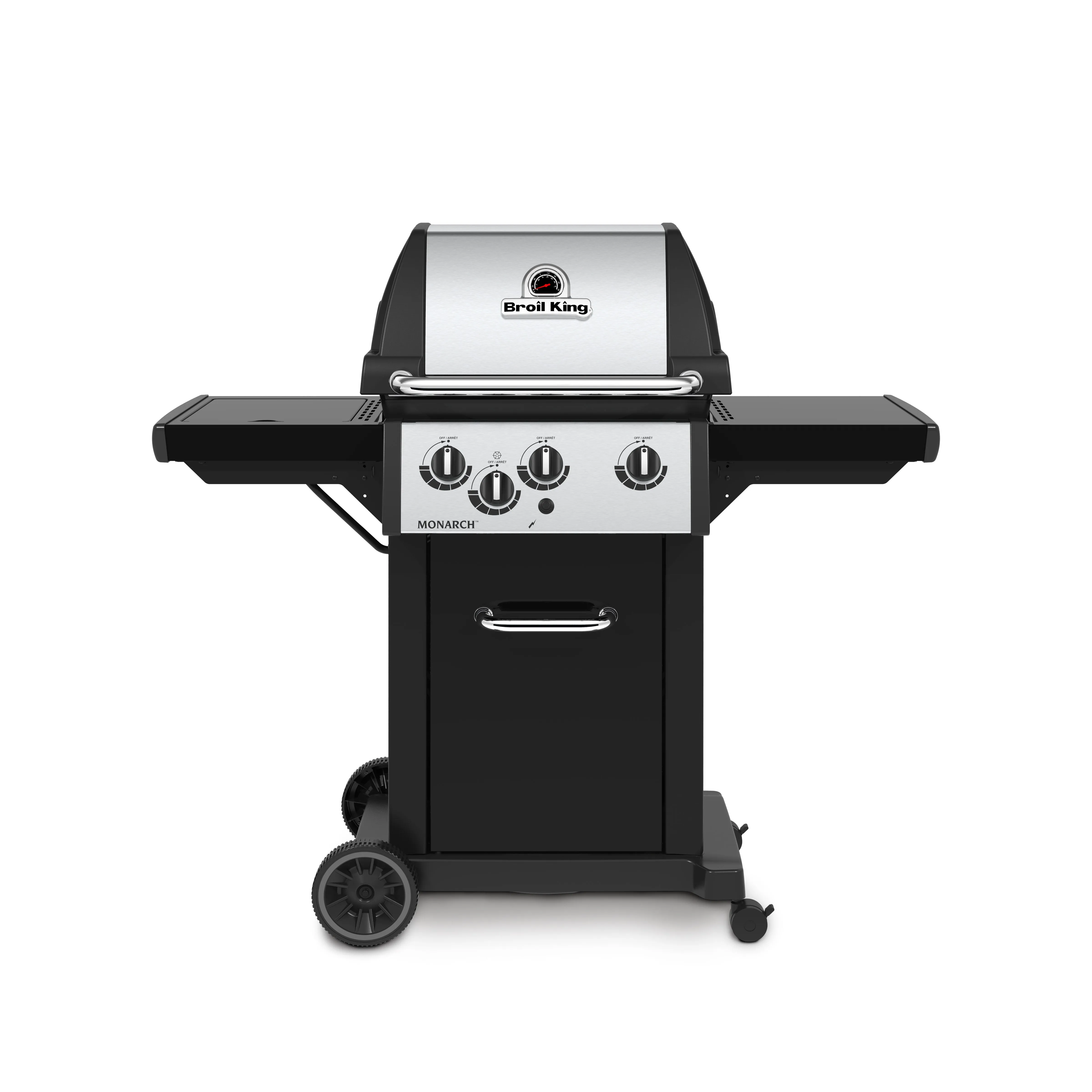 Broil King Monarch™ 340 Propane Gas Grill with Side Burner in Stainless Steel & Black - 834264|Gril à gaz propane MonarchMC 340 en acier inoxydable et noir de Broil King avec brûleur latéral - 834264