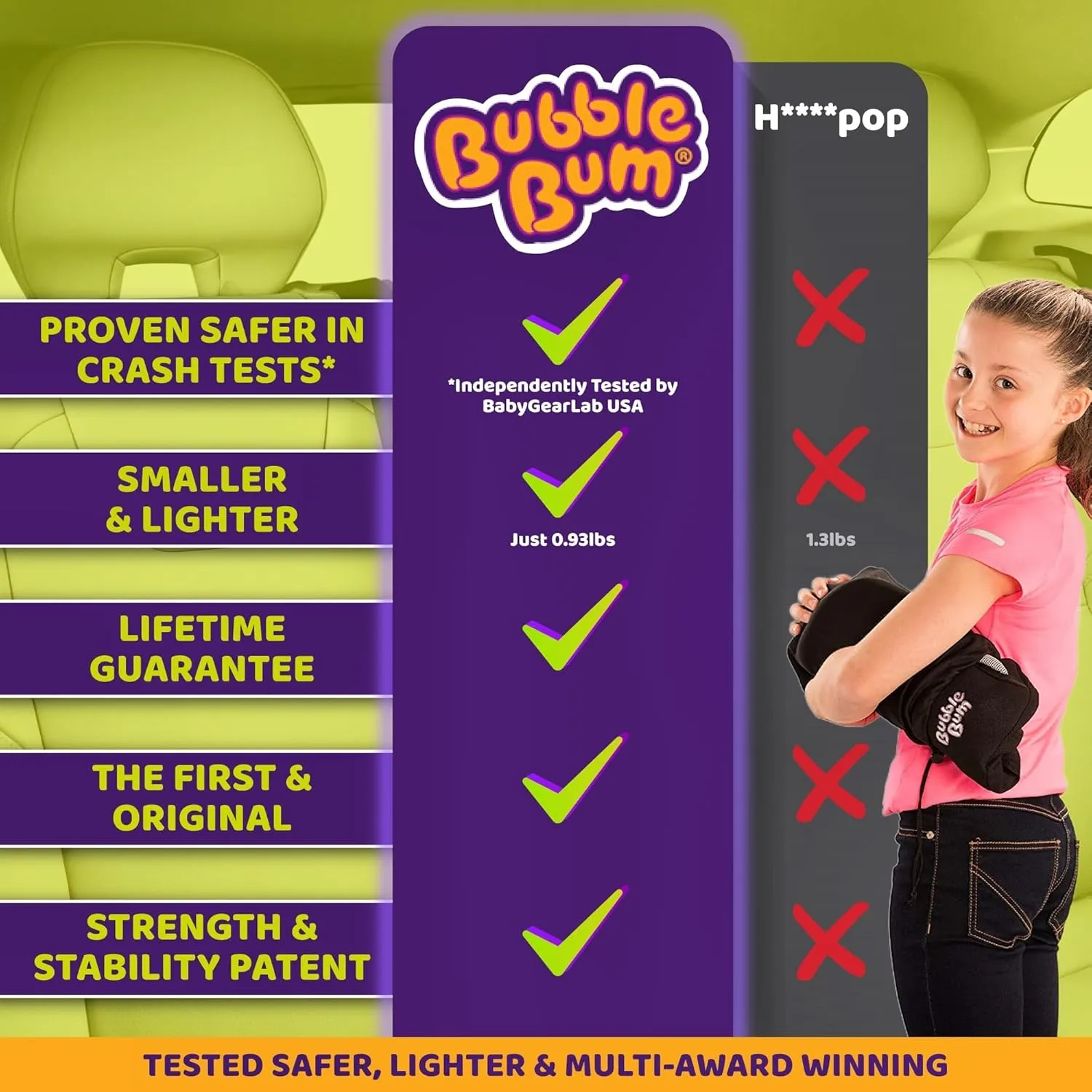 bubblebum Inflatable Travel Booster, Backless Car Seat for Kids Ages 4 , Portable Child Safety Seat for Cars, Lightweight Carseat for 40–100 lbs – Gray