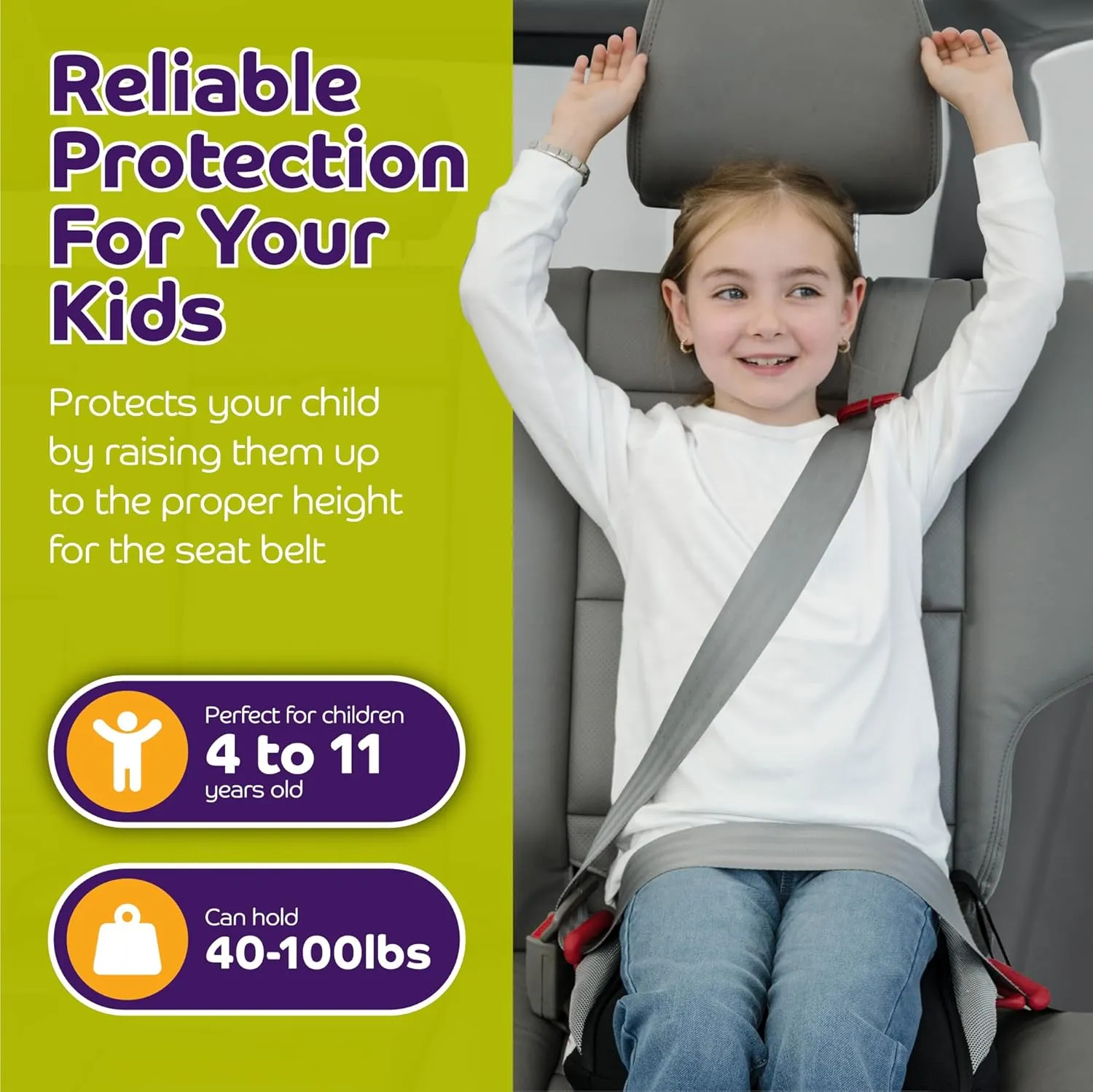 bubblebum Inflatable Travel Booster, Backless Car Seat for Kids Ages 4 , Portable Child Safety Seat for Cars, Lightweight Carseat for 40–100 lbs – Gray