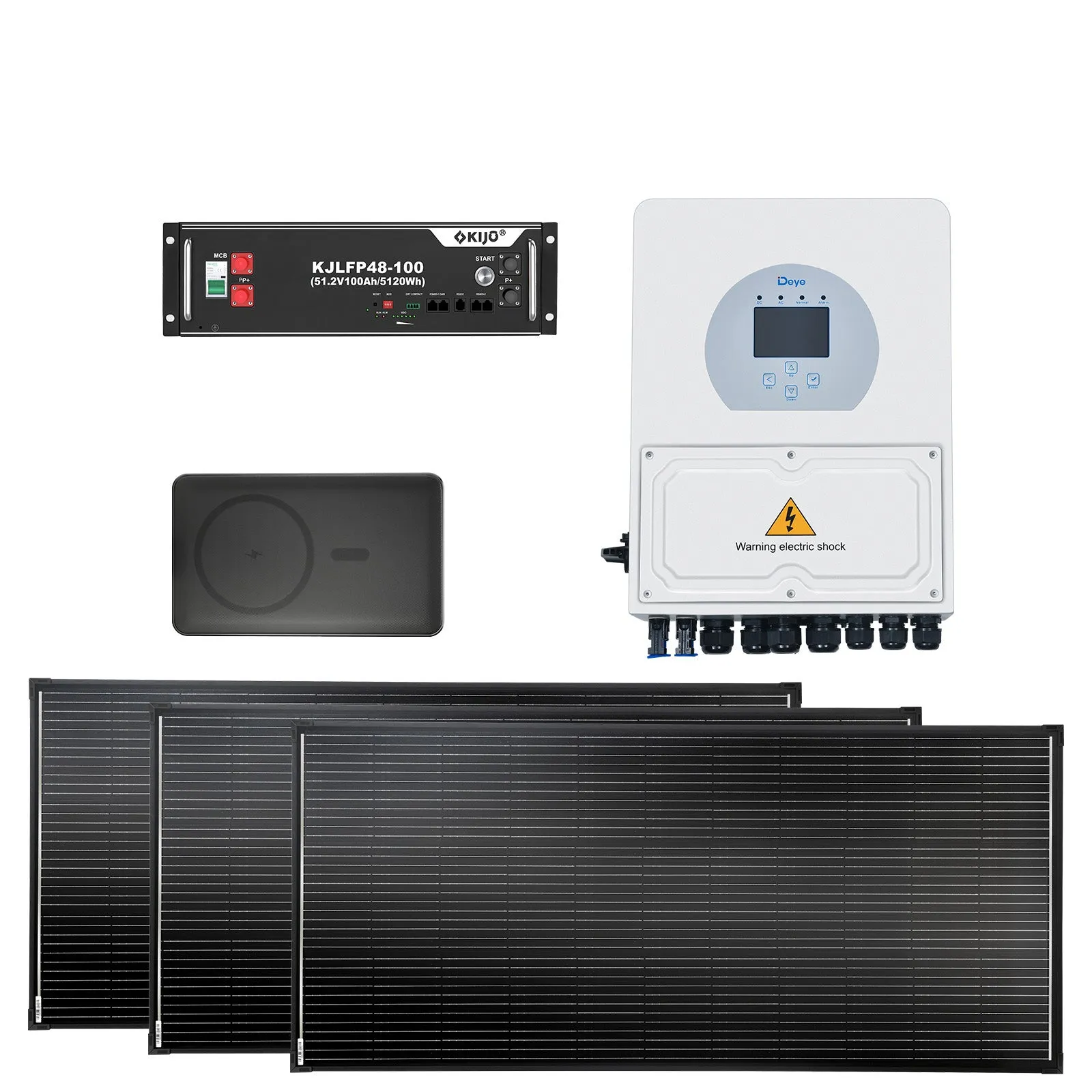 BUNDLE DEAL - Deye 5KW Inverter   KIJO 5120Wh Battery Module   3*200W Solar Panel   Power Bank