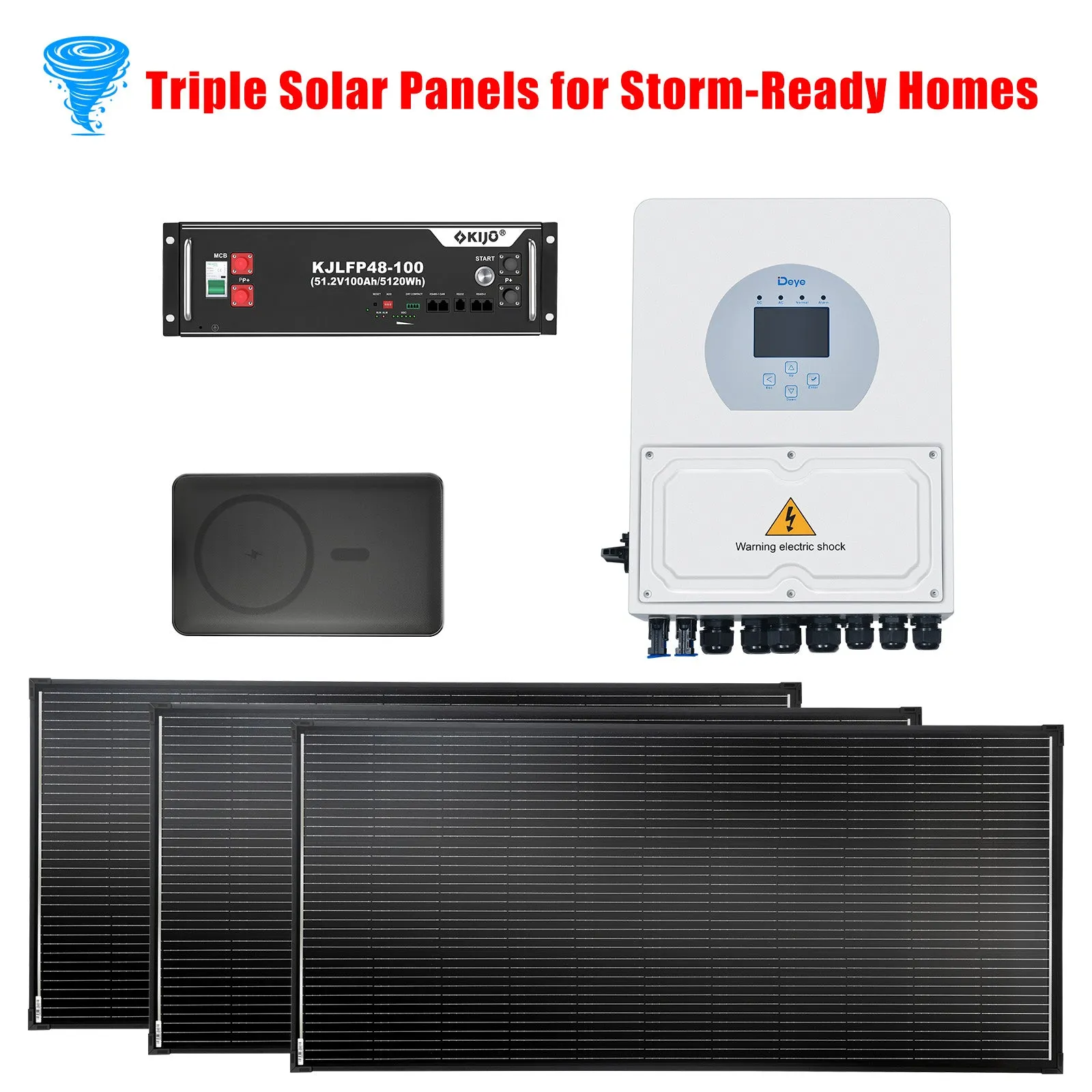 BUNDLE DEAL - Deye 5KW Inverter   KIJO 5120Wh Battery Module   3*200W Solar Panel   Power Bank