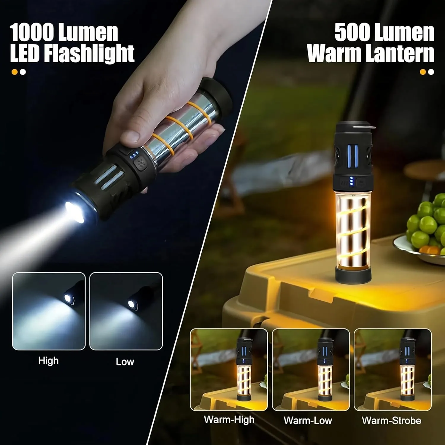 Buzz Defense Portable 3-in-1 Repellent Rechargeable Flashlight IPX5 Waterproof Emergency Light with Tripod 3000mAh (1)