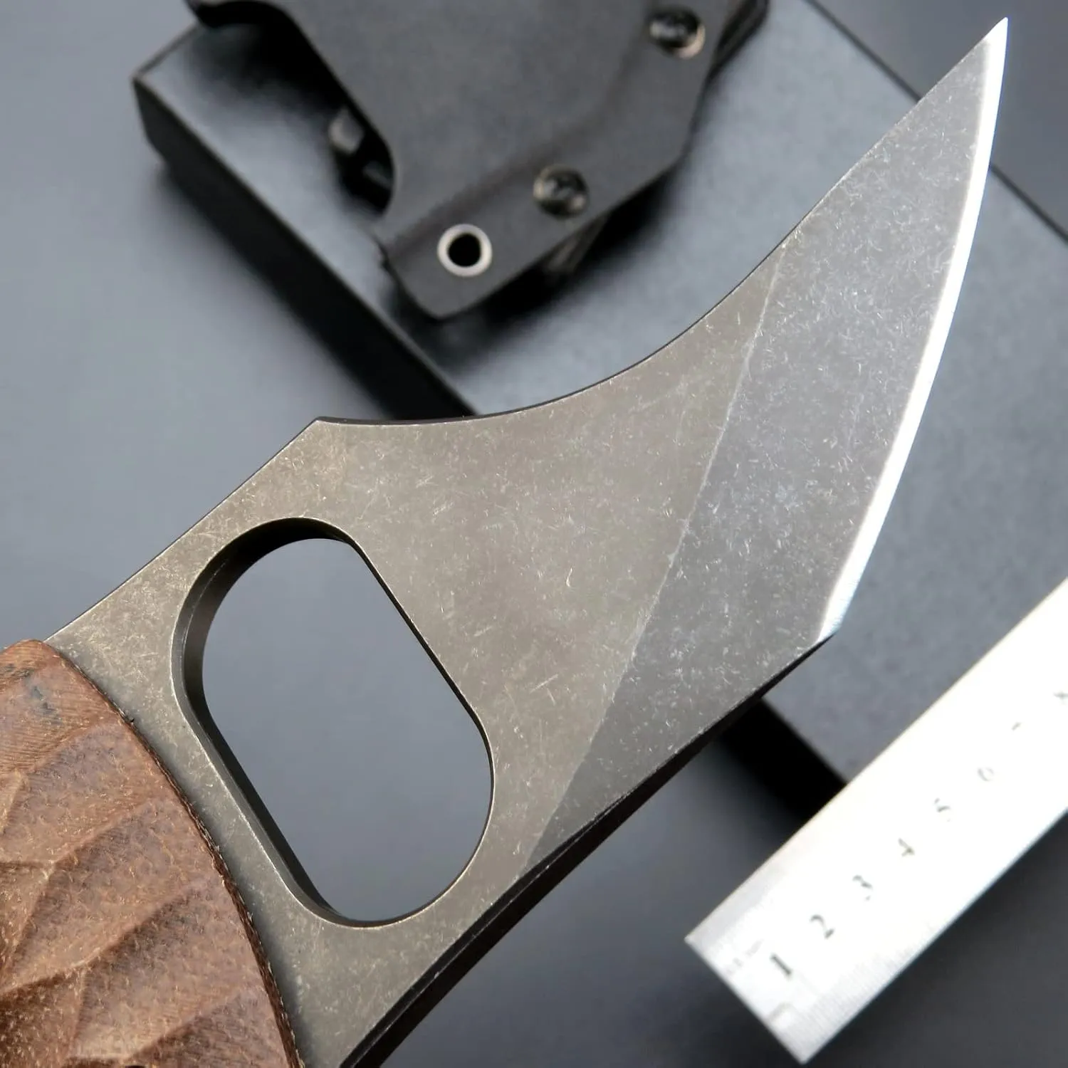 C1113 Fixed Blade Knife D2 Steel Micarta Handle Outdoor Claw Teeth Knife for Outdoor Camping EDC Tools with Kydex Sheaths(Brown)