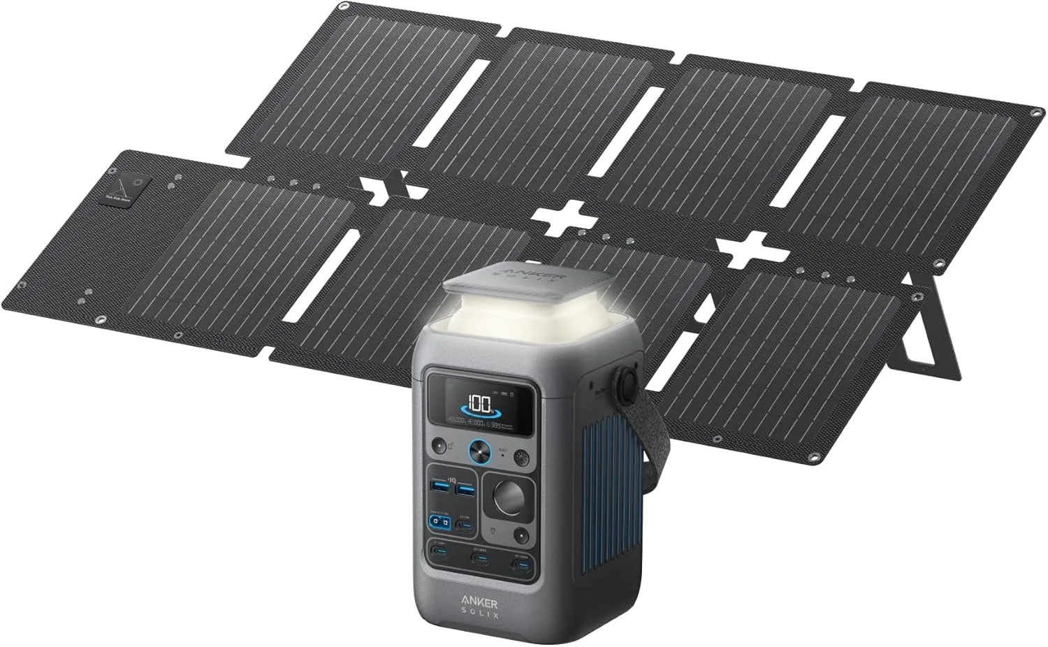 C300 DC Power Bank Station (90,000mAh) and 60W Solar Panel, 288Wh Portable Power Station, LiFePO4 Battery, 300W Solar Generator, for Outdoor, Camping, Traveling, and Emergencies