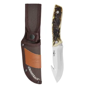 Camillus Western Crosstrail 9.25" Gut Hook Blade Durable Corrosion-Resistant 420 Stainless Steel Hunting Full Tang Fixed Blade Knife with Protective Sheath