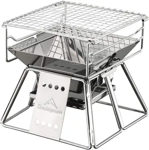 Campingmoon Portable Camping Fire Pit Campfire Grill,Folding Stainless Steel BBQ Grill for Outdoor Camp Travel Garden Cooking Picnic 1-2 People with Carrying Bag