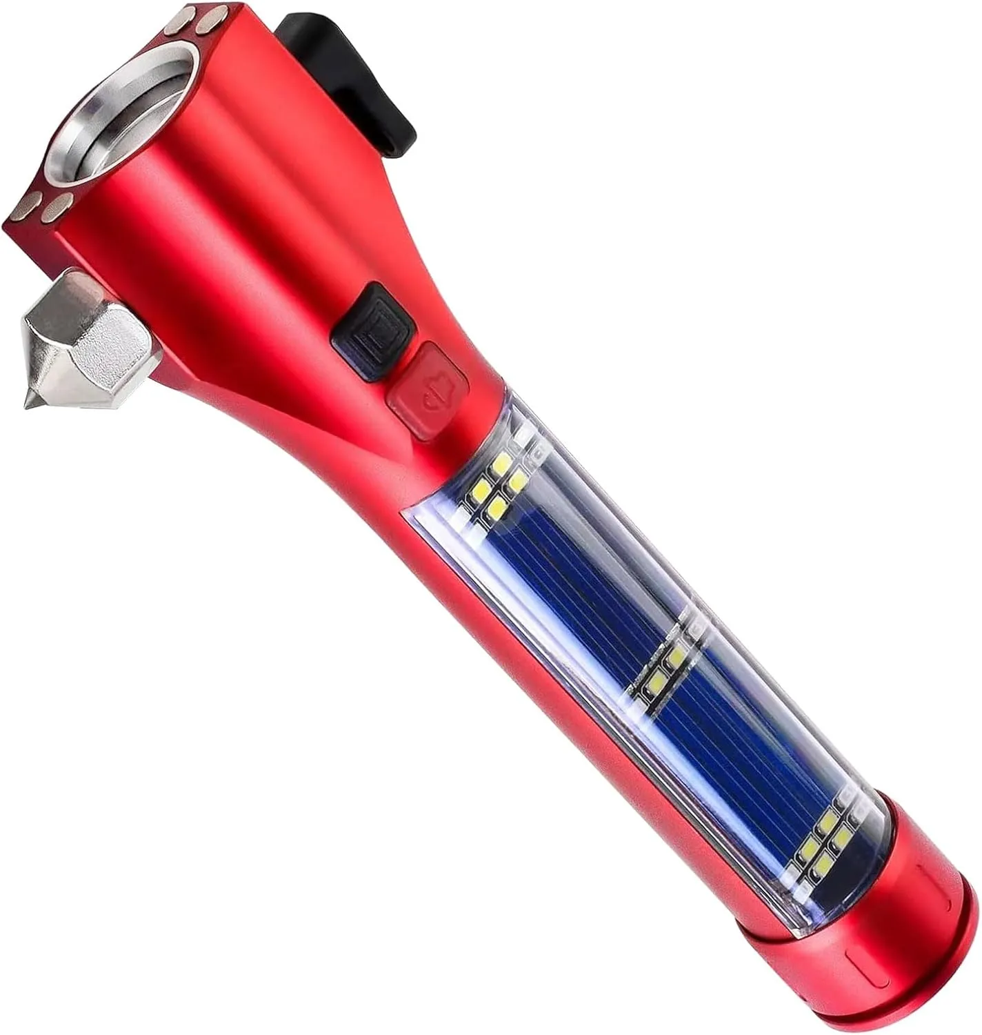 Car Glass Breaker Hammer with Flashlight, Multi-Function Rechargeable Emergency Escape tools with Window Breaker and Seatbelt Cutters,Bright Solar Torch， RescueAlarm Rescue, Strobe SOS Beacon
