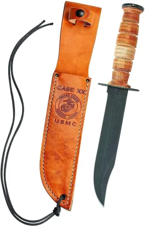 Case Military 00334 USMC Knife with Fixed 1095 Carbon Blade Genuine Leather Sheath Genuine Leather Handle,Brown USMC