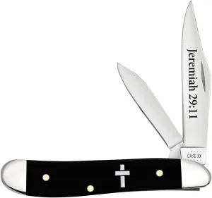 Case XX WR POCKET KNIFE PEANUT - JEREMIAH 29:11 - SMOOTH BLACK SYNTHETIC, ITEM 60866, LENGTH CLOSED 2 7/8 INCH (2220 SS)