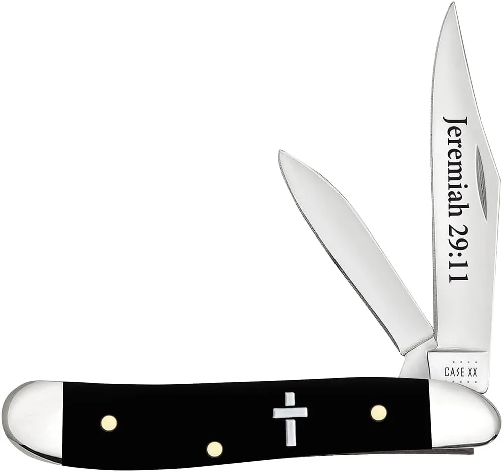 Case XX WR POCKET KNIFE PEANUT - JEREMIAH 29:11 - SMOOTH BLACK SYNTHETIC, ITEM 60866, LENGTH CLOSED 2 7/8 INCH (2220 SS)