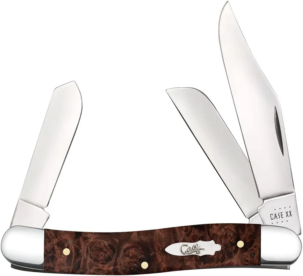 Case XX WR POCKET KNIFE STOCKMAN - BROWN MAPLE BURL WOOD, ITEM 64065, LENGTH CLOSED 3 7/8 INCH (7347 SS)