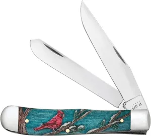 Case XX WR POCKET KNIFE TRAPPER - CARDINAL EMBELLISHED NATURAL BONE W/COLOR WASH, ITEM 39159, LENGTH CLOSED 4 1/8 INCH (6254 SS)