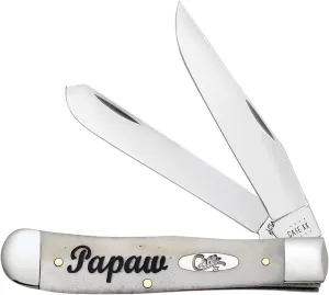 Case XX WR POCKET KNIFE TRAPPER GIFT TIN - EMBELLISHED NATURAL SMOOTH BONE - PAPAW, ITEM 10430, LENGTH CLOSED 4 1/8 INCH (6254 SS)
