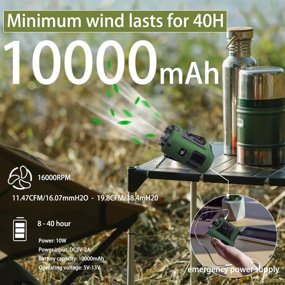 CAZOKASI 2024 Upgrade 10000mAh Waist Clip Portable Personal Body Fan - Powerful Upto 40H Cooling and Heatstroke Prevention (Green)