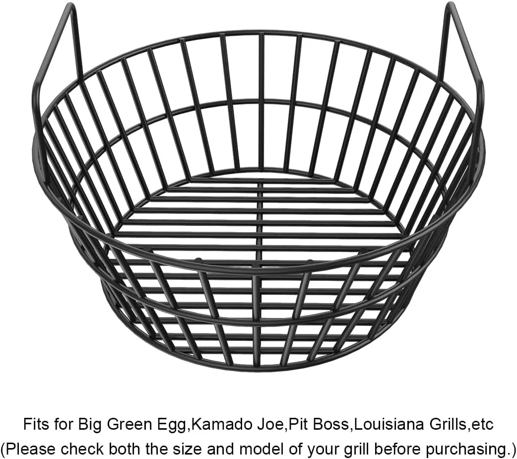 Charcoal Ash Basket for Large Big Green Egg Grill, Heavy Duty Porcelain Steel Fire Basket also Fits Kamado Joe Classic, Compatible with Pit Boss, for Louisiana Grills, for Primo Kamado Grill, Fits Large Grill Dome