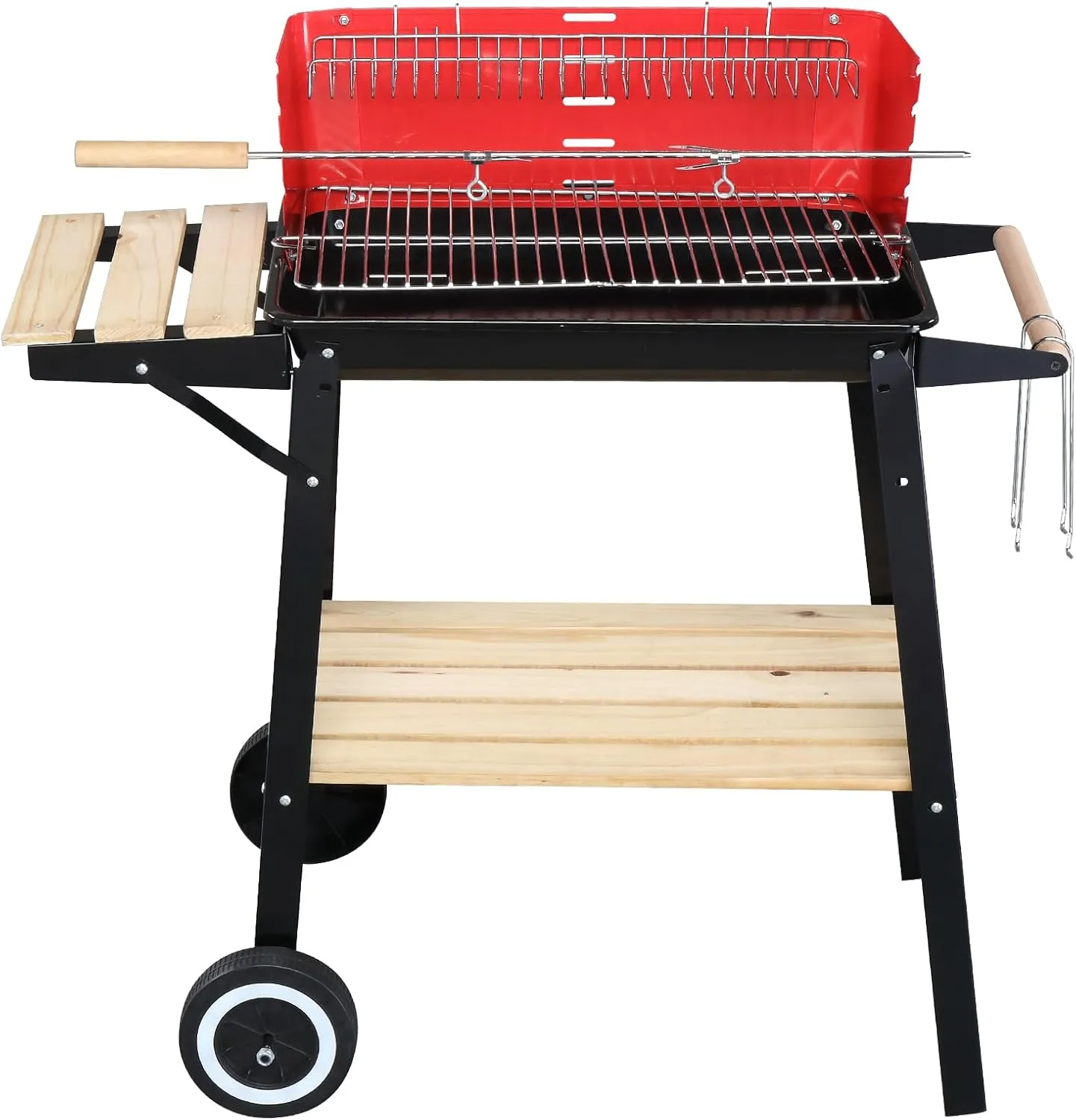 Charcoal Grill Outdoor Cooking - Portable Square Barbecue Grill with Wheels - Small BBQ Grill for Backyard, Camping, Boat