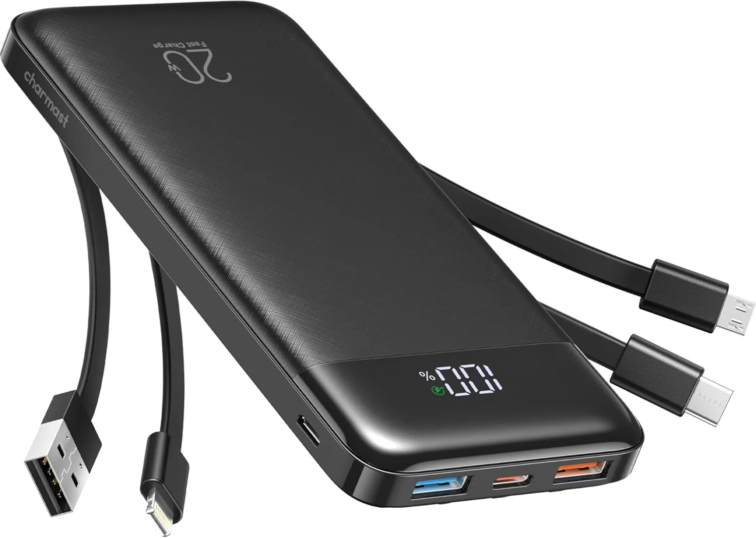 Charmast 20000mAh Portable Charger with 4 Built-in Cables & 6 Outputs, 20W Power Bank Fast Charging - USB C External Battery Pack for iPhone 16 15 14, Android, iPad, Tablet & More (Travel Essential)