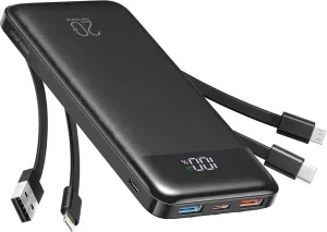 Charmast 20000mAh Portable Charger with 4 Built-in Cables & 6 Outputs, 20W Power Bank Fast Charging - USB C External Battery Pack for iPhone 16 15 14, Android, iPad, Tablet & More (Travel Essential)