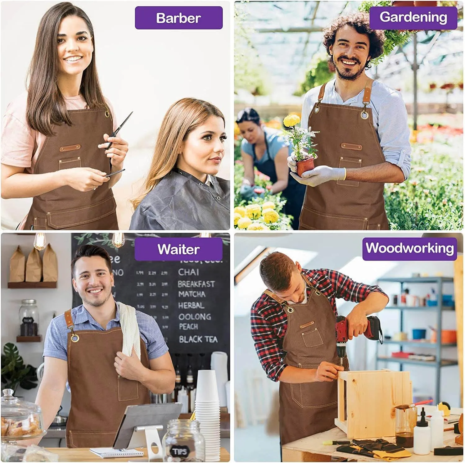 Chef Apron with Cross Back Straps for Men Women, Cotton Canvas Apron for Artists Painting, Kitchen Cooking