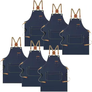 Chef Apron with Cross Back Straps for Men Women, Cotton Canvas Apron for Artists Painting, Kitchen Cooking