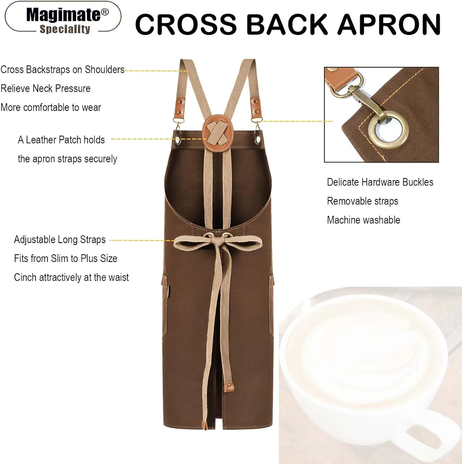 Chef Apron with Cross Back Straps for Men Women, Cotton Canvas Apron for Artists Painting, Kitchen Cooking