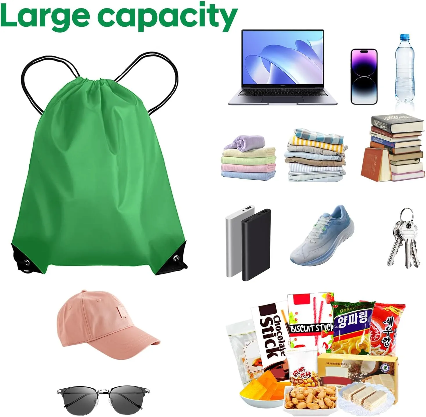CHEPULA Drawstring Bags Bulk Drawstring Backpack Large Draw String Back Sack (Green-20pcs)