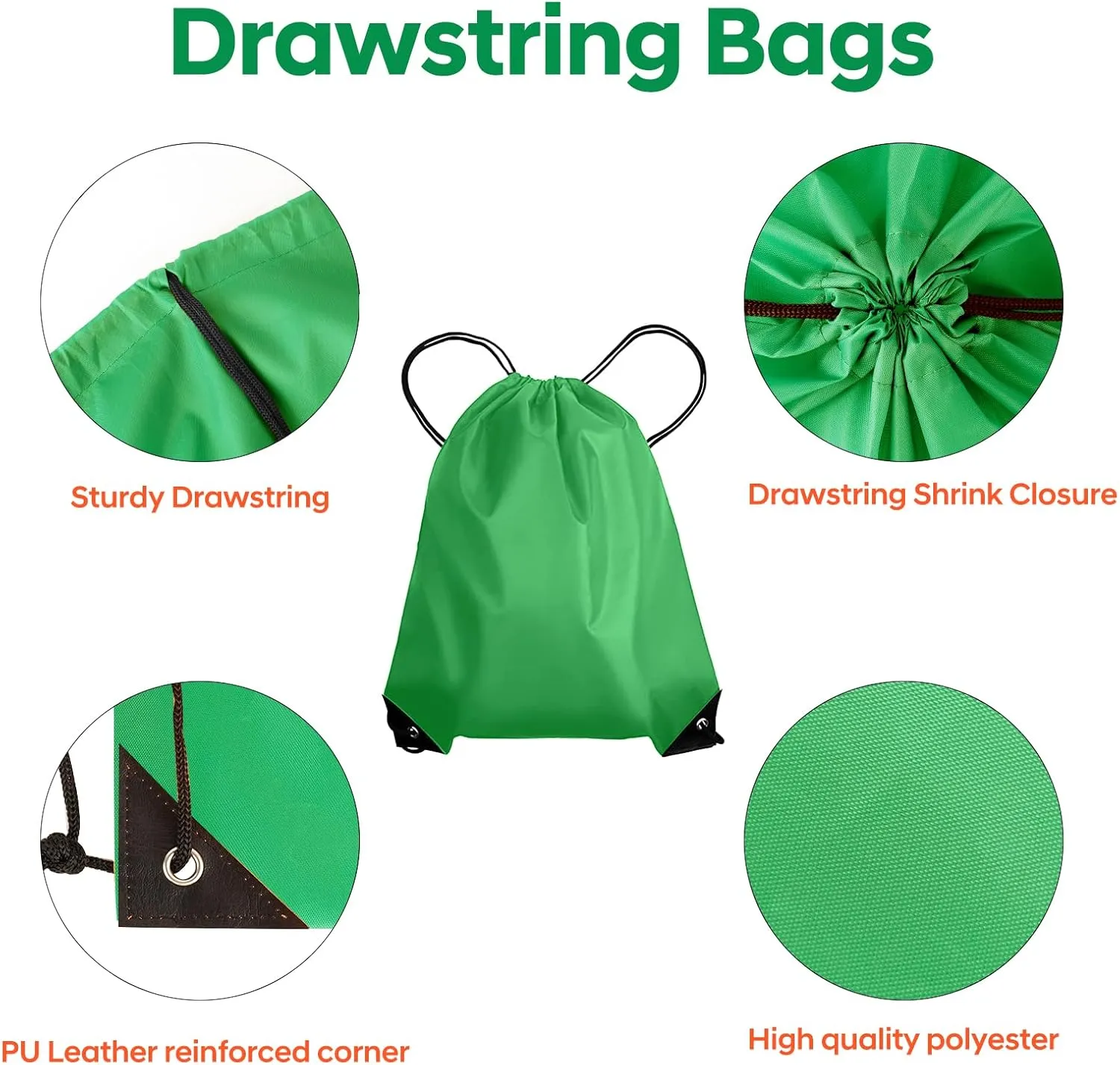 CHEPULA Drawstring Bags Bulk Drawstring Backpack Large Draw String Back Sack (Green-20pcs)