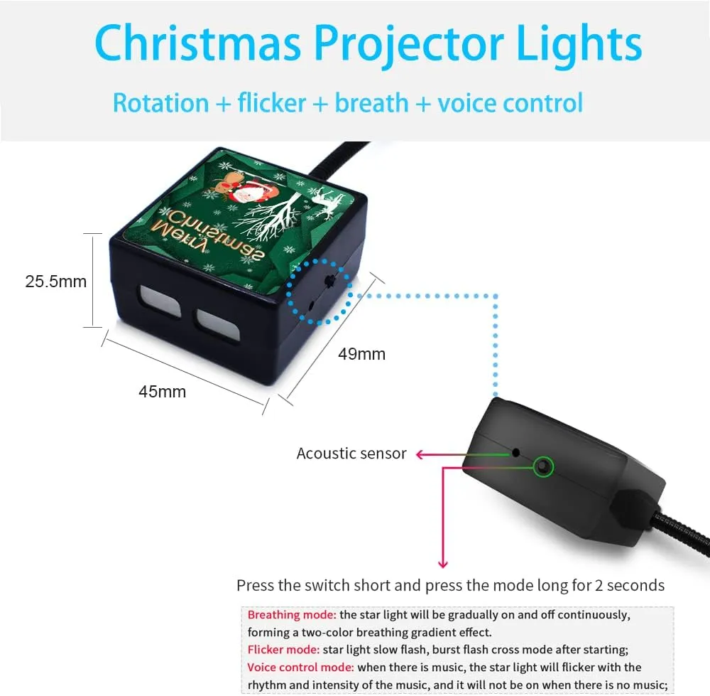 Christmas Night Light, USB Portable Adjustable Projector Atmosphere Lights for Indoor, Party - (Merry Christmas D)